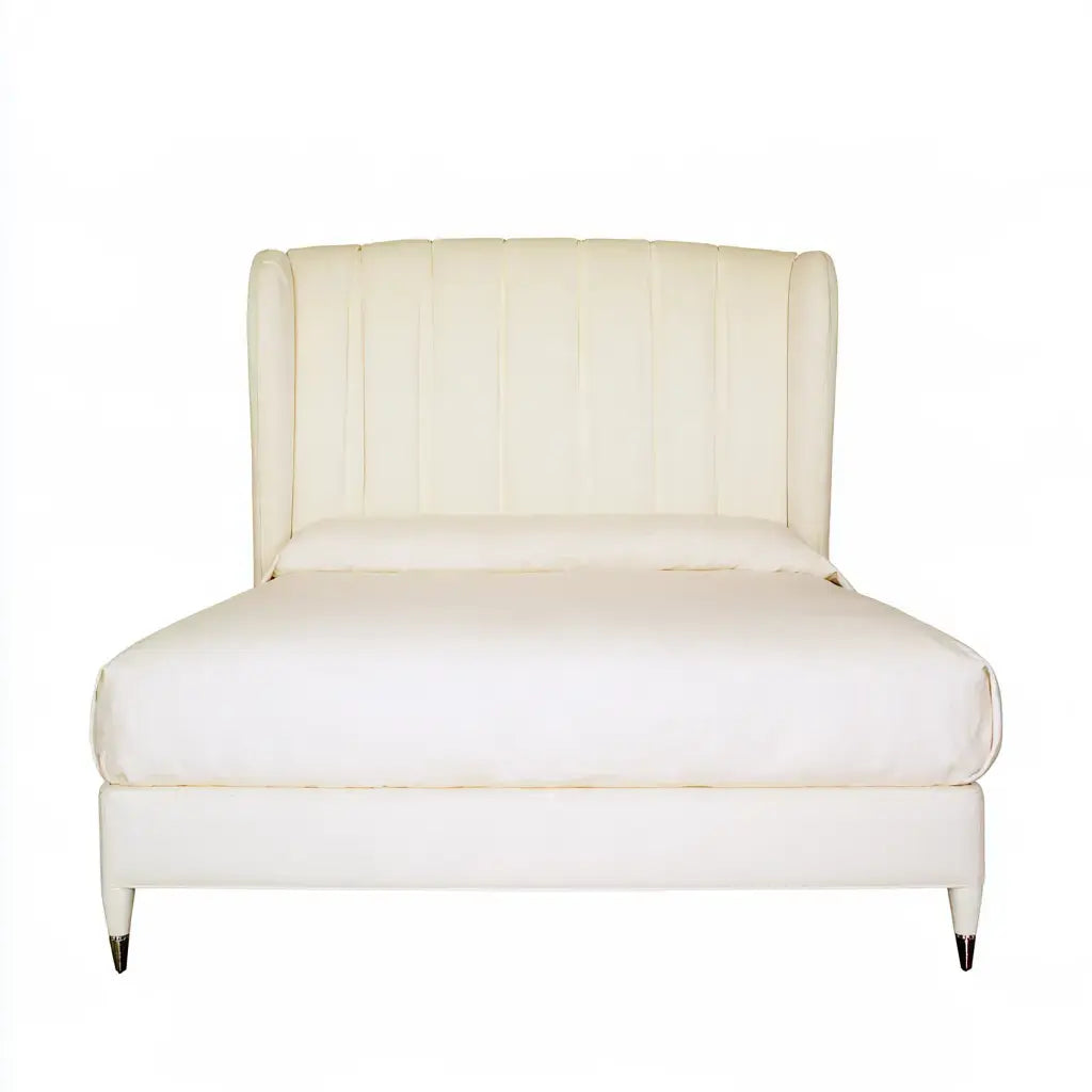 Cama con cabecero alto de borde curvo - beige