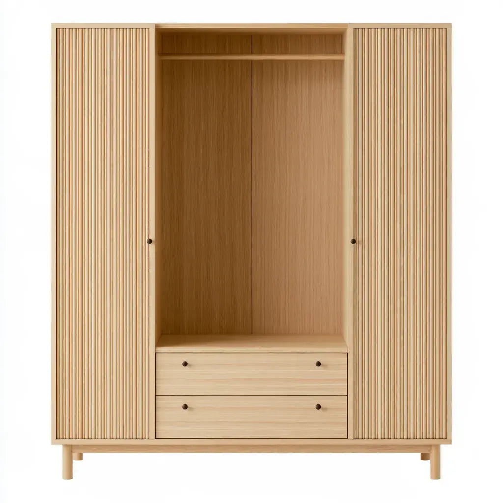Armario con frentes estriados y hueco central - beige