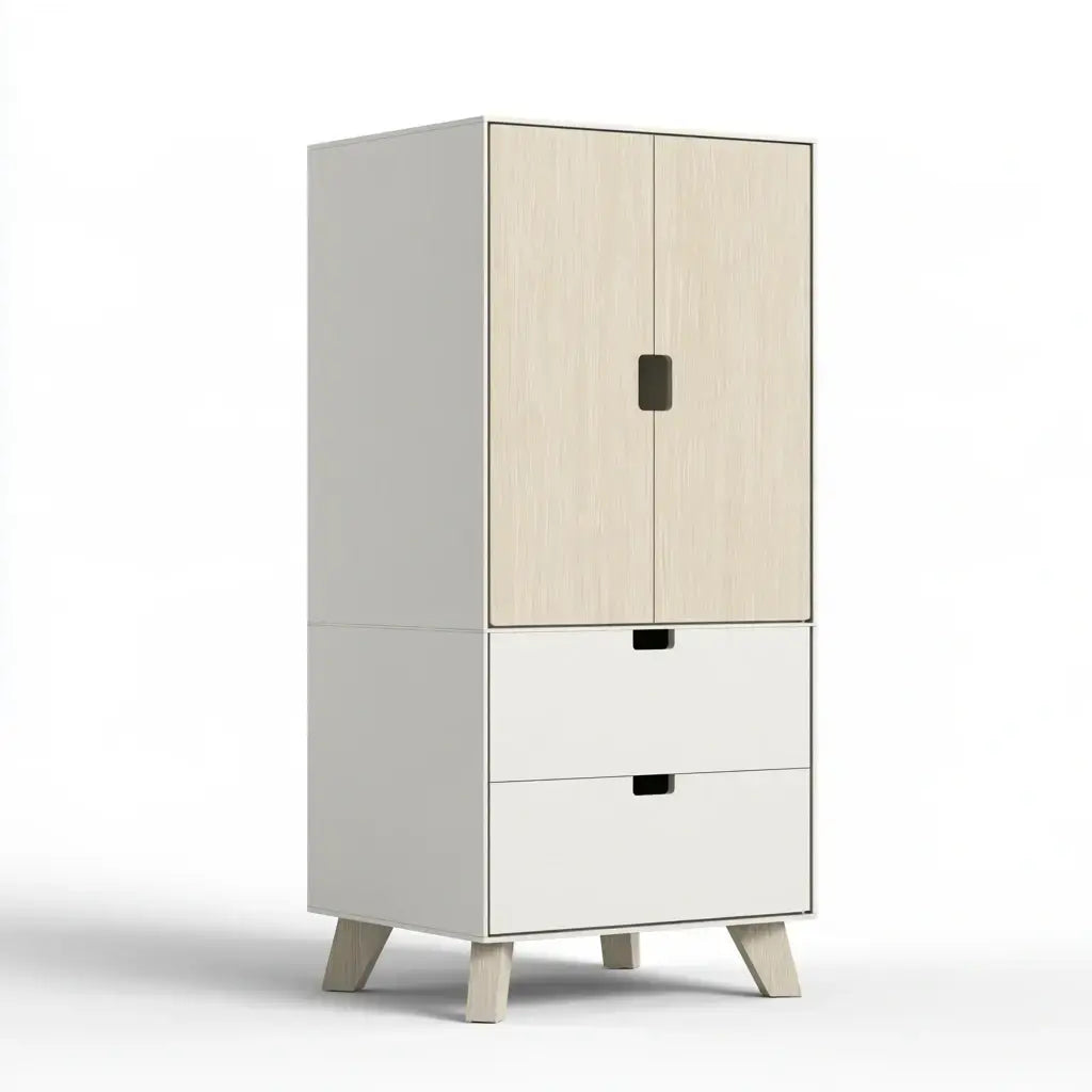 Armario con puertas superiores y cajones bajos - beige/blanco