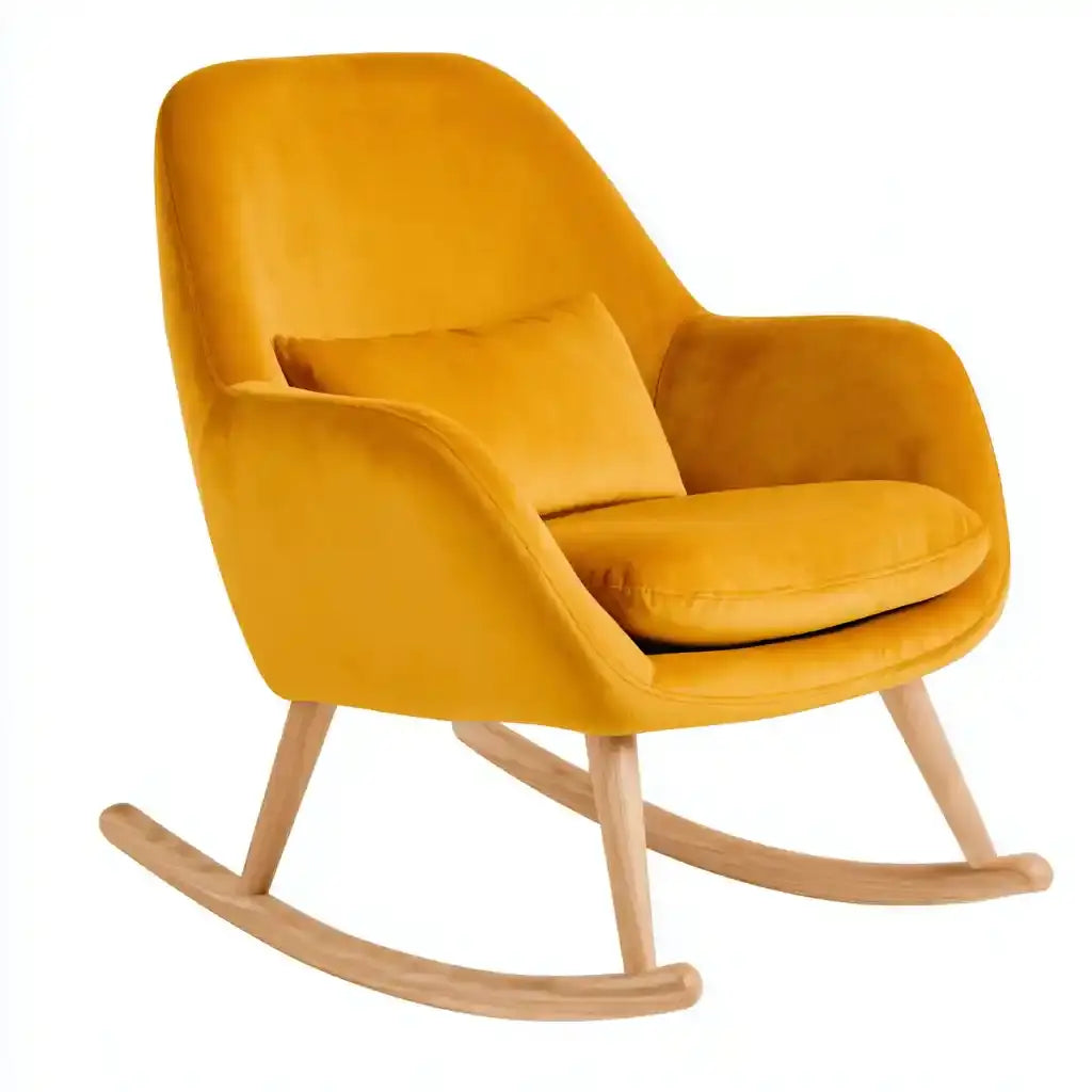 Mecedora con asiento envolvente y base curva - amarillo/beige