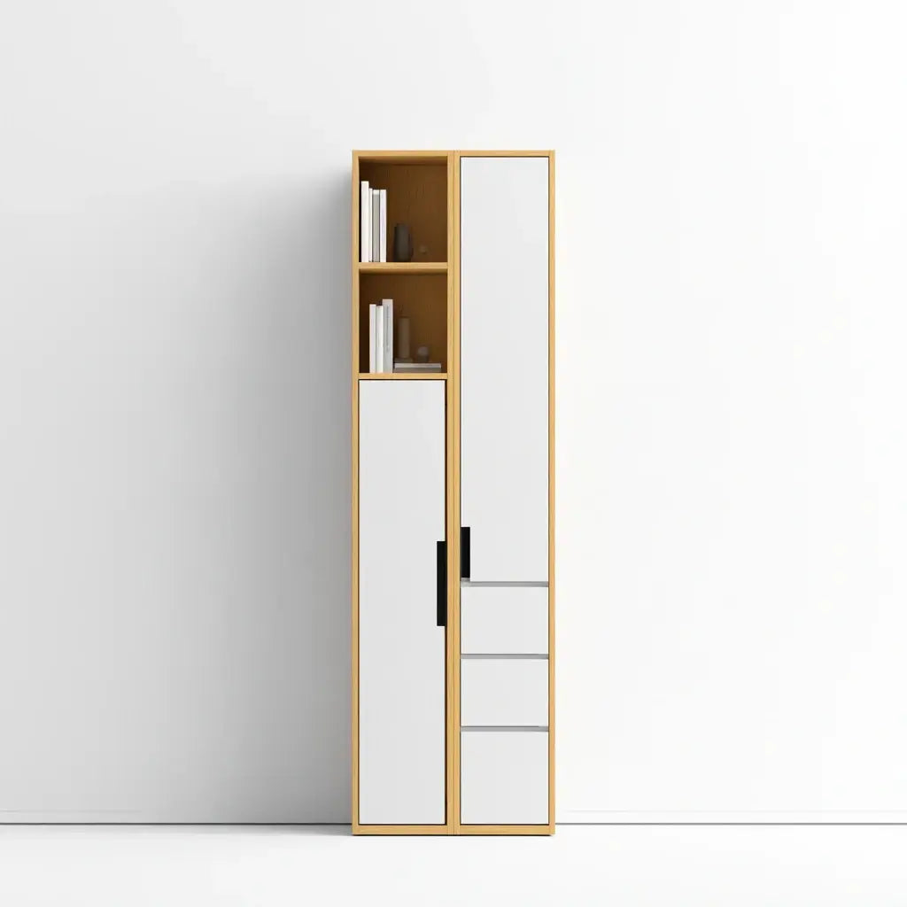 Armario muy estrecho con estantes y cajones - beige/blanco
